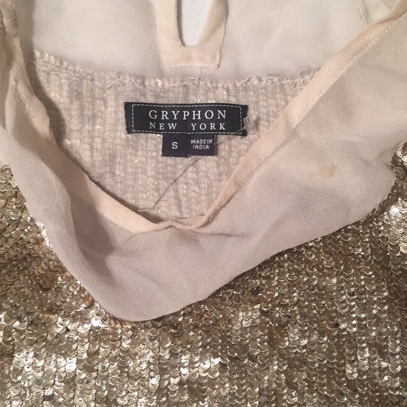 GRYPHON Sz S gold sequin dress over sheer bodice - Picture 4 of 5